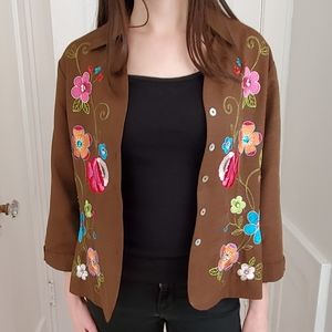 SILKLAND Brown Flower Silk Jacket Medium Vtg NWOT